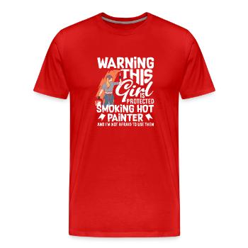 Attention à cette fille peintre chaude - T-shirt bio Premium Homme - rouge - Devant - Damien (186cm)