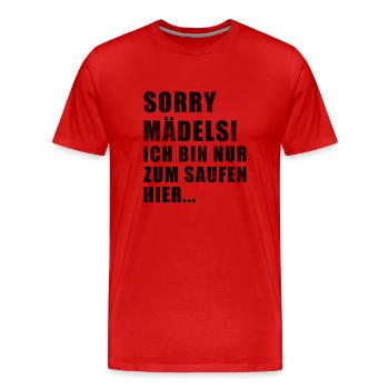 Ich bin nur zum saufen hier - Männer Premium Bio T-Shirt - Rot - Vorne - Damien (186cm)