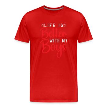 Life Is Better With My Boys 41 - Männer Premium Bio T-Shirt - Rot - Vorne - Damien (186cm)
