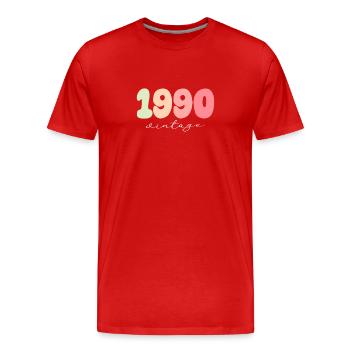 Anniversaire Année de naissance 1990 - T-shirt bio Premium Homme - rouge - Devant - Damien (186cm)