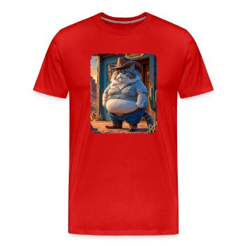 Ein süßer und lustiger molliger Cowboy-Katzen-Western - Männer Premium Bio T-Shirt - Rot - Vorne - Damien (186cm)