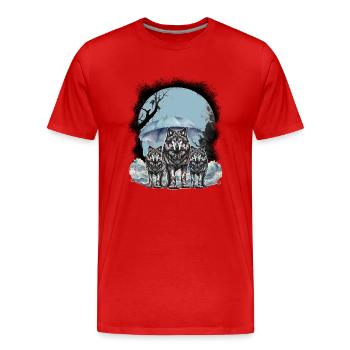 mystisch Wölfe Wolf Rudel Husky Hunde Hund - Männer Premium Bio T-Shirt - Rot - Vorne - Damien (186cm)