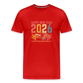 Bonne Année 2026 Bassiste, Bassiste, Musicien - T-shirt bio Premium Homme - rouge - Devant - Damien (186cm)