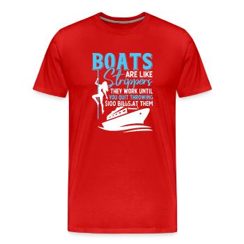 Humorous boat and entertainment Slogan motif - Men's Premium Organic T-Shirt - red - Front - Damien (186cm)