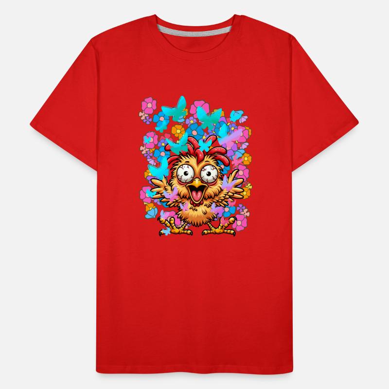 Poulet Poulets Printemps Fleurs Papillons Drôle T-shirt bio Premium Homme