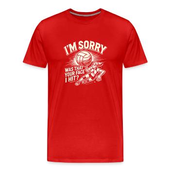 Tut mir leid, war das dein Gesicht, das ich - Männer Premium Bio T-Shirt - Rot - Vorne - Damien (186cm)