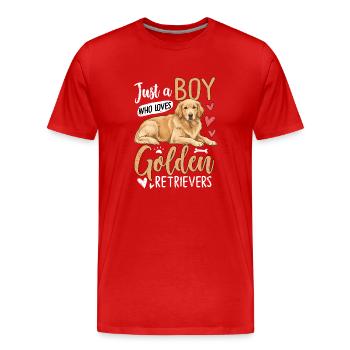 Just A Boy Who Loves Golden Retrievers - Men's Premium Organic T-Shirt - red - Front - Damien (186cm)