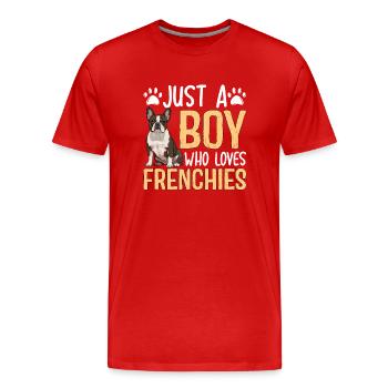 Just A Boy Who Loves Frenchies - Men's Premium Organic T-Shirt - red - Front - Damien (186cm)