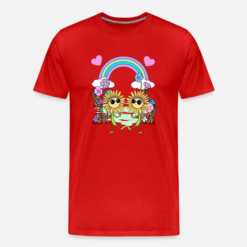 Regenbogen Hippie Sonnenblumen Kinder - Männer Premium Bio T-Shirt - Rot