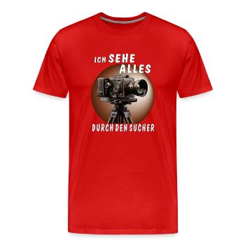 ICH SEHE ALLES DURCH DEN SUCHER - Männer Premium Bio T-Shirt - Rot - Vorne - Damien (186cm)