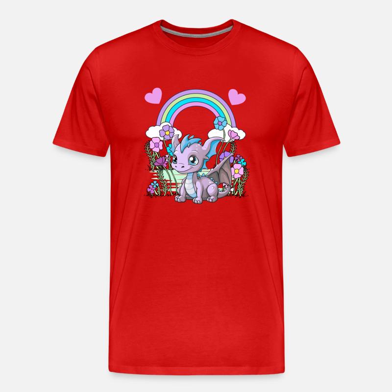 Drache Drachen Kinder Kind Regenbogen - Männer Premium Bio T-Shirt - Rot