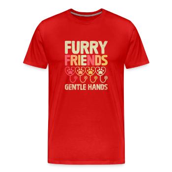 pelzige freunde sanfte hände verterinäres tier - Männer Premium Bio T-Shirt - Rot - Vorne - Damien (186cm)