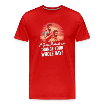 Ein toller Haarschnitt kann Ihren ganzen Tag verändern! - Männer Premium Bio T-Shirt - Rot - Vorne - Damien (186cm)