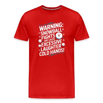 Avertissement : les batailles de boules de neige peuvent provoquer des rires excessifs - T-shirt bio Premium Homme - rouge - Devant - Damien (186cm)