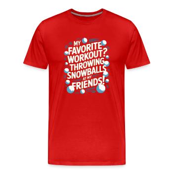 Mon entraînement préféré ? Lancer des boules de neige sur ma frite - T-shirt bio Premium Homme - rouge - Devant - Damien (186cm)