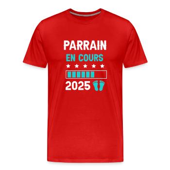 parrain 2025 en cours cadeau annonce grossesse - T-shirt bio Premium Homme - rouge - Devant - Damien (186cm)