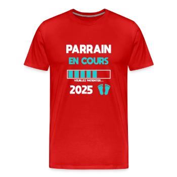 parrain en cours 2025 cadeau annonce grossesse - T-shirt bio Premium Homme - rouge - Devant - Damien (186cm)