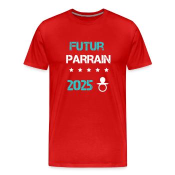 tétine Futur parrain 2025 annonce grossesse - T-shirt bio Premium Homme - rouge - Devant - Damien (186cm)