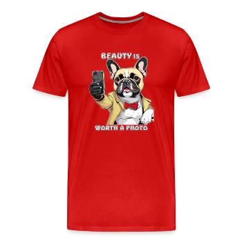 HUND SMARTPHONE BEAUTY IS WORTH A PHOTO - Männer Premium Bio T-Shirt - Rot - Vorne - Damien (186cm)
