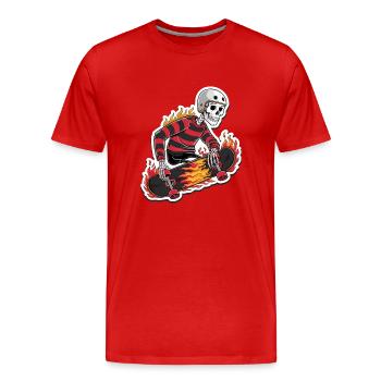 FLAMING SKATEBOARD - Men's Premium Organic T-Shirt - red - Front - Damien (186cm)