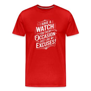 Ich habe für jeden Anlass eine Uhr - genau wie meine Uhr. - Männer Premium Bio T-Shirt - Rot - Vorne - Damien (186cm)