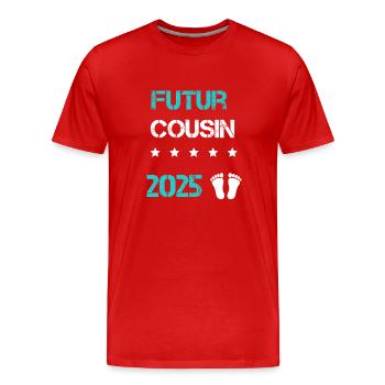 Ankündigung der Schwangerschaft der zukünftigen Cousine 2025 - Männer Premium Bio T-Shirt - Rot - Vorne - Damien (186cm)