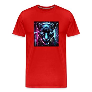 Cyberpunk Panther – Neon Style - Men's Premium Organic T-Shirt - red - Front - Damien (186cm)