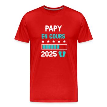 papy 2025 en cours cadeau annonce grossesse - T-shirt bio Premium Homme - rouge - Devant - Damien (186cm)