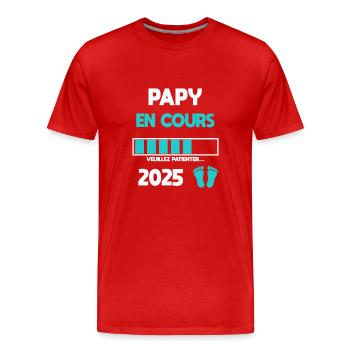 papy en cours 2025 cadeau annonce grossesse - T-shirt bio Premium Homme - rouge - Devant - Damien (186cm)