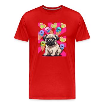 Hund Hunde Mops Kinder Kind Eis Eiskrem - Männer Premium Bio T-Shirt - Rot - Vorne - Damien (186cm)
