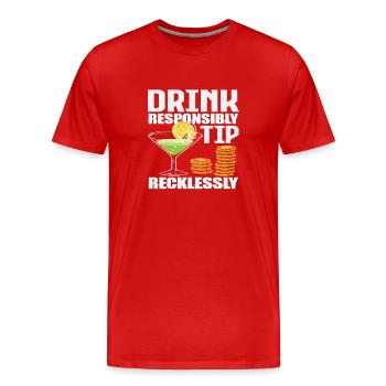 Barman Boire de manière responsable Pourboire imprudemment - T-shirt bio Premium Homme - rouge - Devant - Damien (186cm)