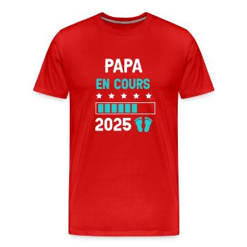 papa 2025 en cours cadeau annonce grossesse - T-shirt bio Premium Homme - rouge - Devant - Damien (186cm)