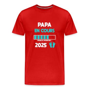 papa en cours 2025 cadeau annonce grossesse - T-shirt bio Premium Homme - rouge - Devant - Damien (186cm)