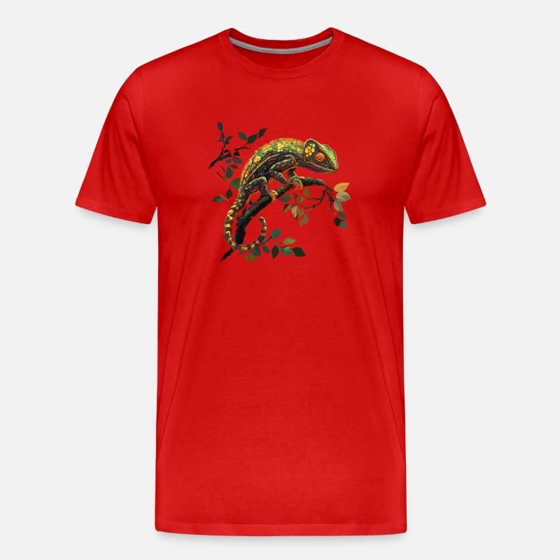 Farbprächtiges Chamäleon Auf Ast - Männer Premium Bio T-Shirt - Rot