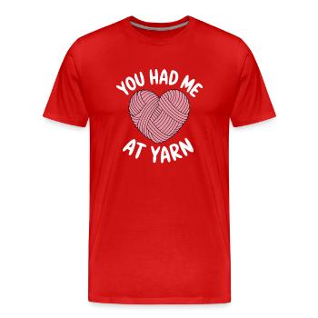 Tu m’as eu à la laine aiguilles à tricoter CrafterFunny - T-shirt bio Premium Homme - rouge - Devant - Damien (186cm)