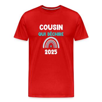 2025 cousin qui déchire cadeau annonce grossesse - T-shirt bio Premium Homme - rouge - Devant - Damien (186cm)