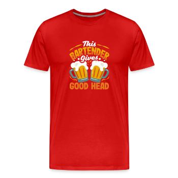 This bartender gives good foam - Men's Premium Organic T-Shirt - red - Front - Damien (186cm)