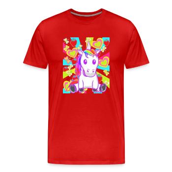 Sommer Retro Einhorn Einhörner Erdbeeren Obst - Männer Premium Bio T-Shirt - Rot - Vorne - Damien (186cm)