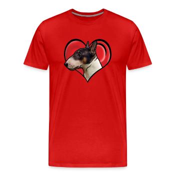 Tête miniature de Bull Terrier en coeur Style BD - T-shirt bio Premium Homme - rouge - Devant - Damien (186cm)