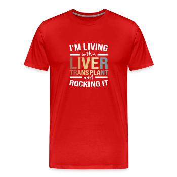 Don d’organes Donneur d’organes Donneur d’organes Don de foie - T-shirt bio Premium Homme - rouge - Devant - Damien (186cm)