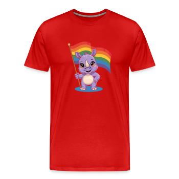 Niedliches Nashorn Mit Regenbogenfahne - Männer Premium Bio T-Shirt - Rot - Vorne - Damien (186cm)