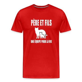 Father and Son Daddy Cat Father's Day - Men's Premium Organic T-Shirt - red - Front - Damien (186cm)