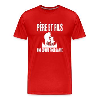 père et fils papa loup fête des pères - T-shirt bio Premium Homme - rouge - Devant - Damien (186cm)