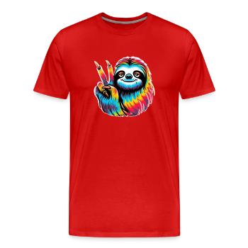 Faultier Frieden Hippie Batik Stil - Männer Premium Bio T-Shirt - Rot - Vorne - Damien (186cm)