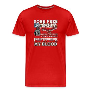 Né libre en 2017 - Little Patriot fête ses 8 ans - T-shirt bio Premium Homme - rouge - Devant - Damien (186cm)