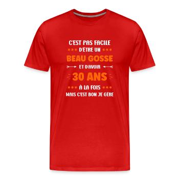 30 ANS - T-shirt bio Premium Homme - rouge - Devant - Damien (186cm)