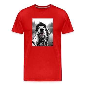 Fischerei Dalmatiner Hund Selfie - Männer Premium Bio T-Shirt - Rot - Vorne - Damien (186cm)