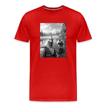 Fischerei Huhn Hahn Selfie - Männer Premium Bio T-Shirt - Rot - Vorne - Damien (186cm)