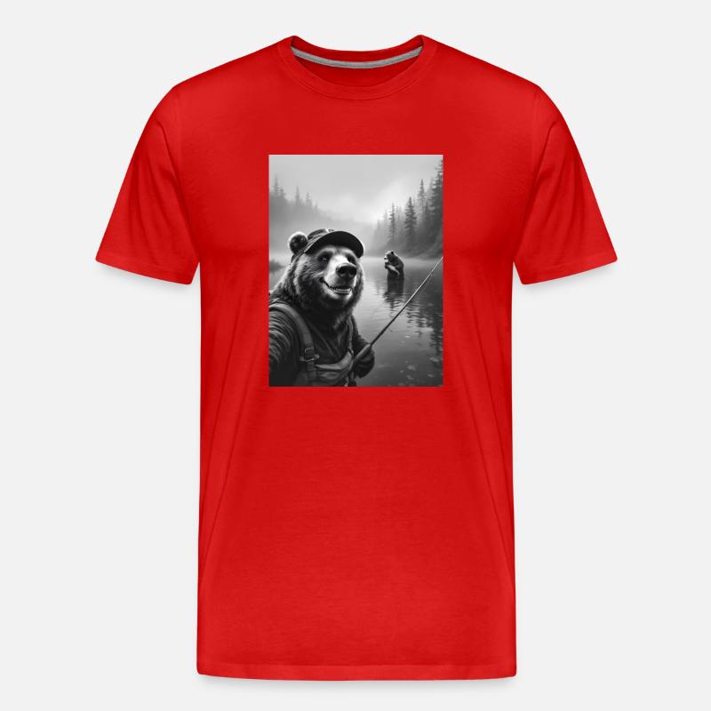 Fischerei Bär Selfie - Männer Premium Bio T-Shirt - Rot
