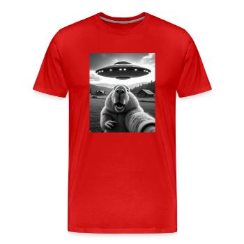 Capybara Selfie mit UFO Capybara Geschenke - Männer Premium Bio T-Shirt - Rot - Vorne - Damien (186cm)